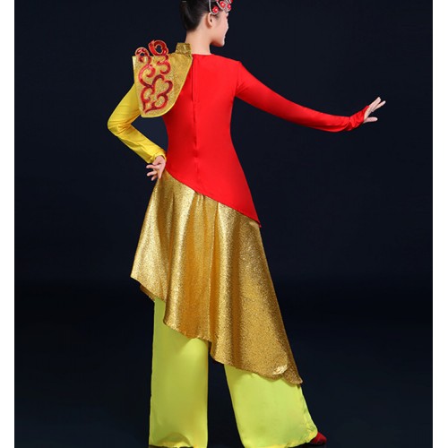 Women's red with gold  chinese folk dance costumes yangko china style quare dance drummer stage performance dresse